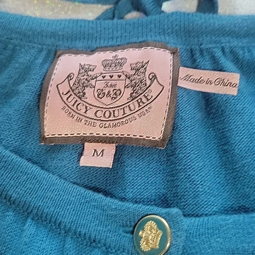 Y2k Vintage Juicy Couture Blue Cotton Button Up Cardigan Sweater SZ:M - Picture 7 of 11